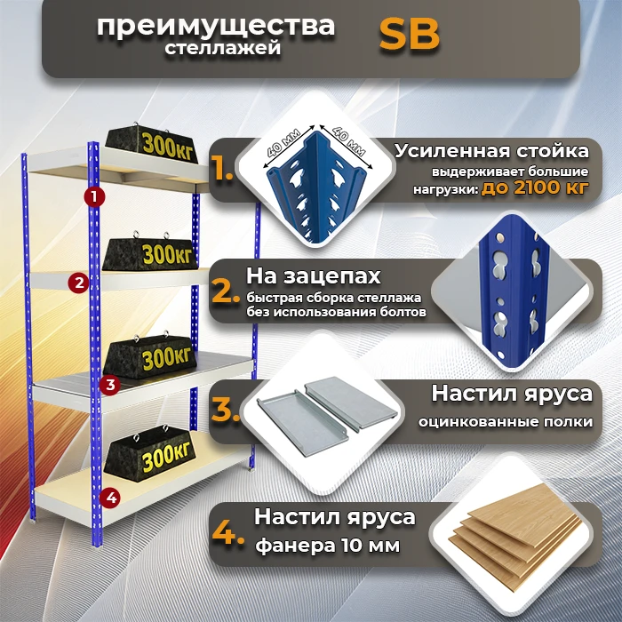 Преимущества металлических стеллажей на зацепах SB фото СтеллажМастер Преимущества металлических стеллажей на зацепах SB фото СтеллажМастер